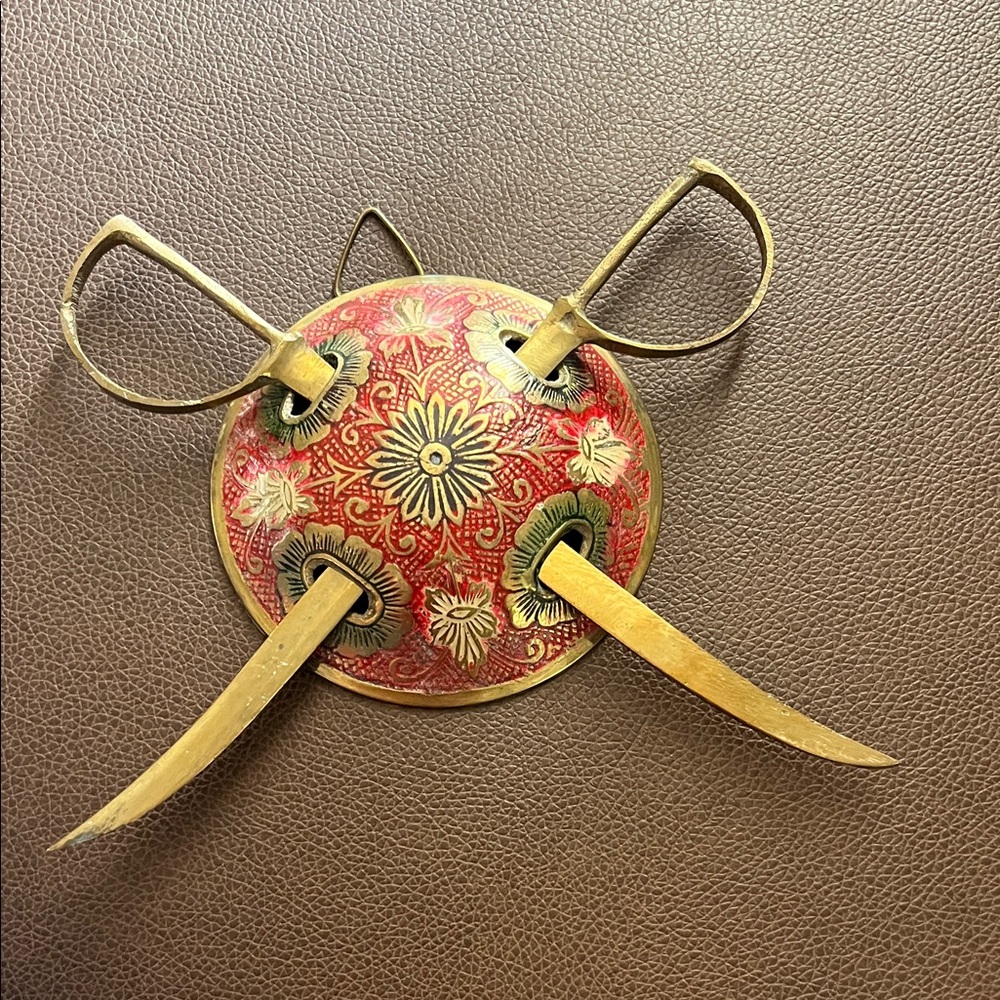 Vintage Brass Red and Gold Decorative Wall Plaque